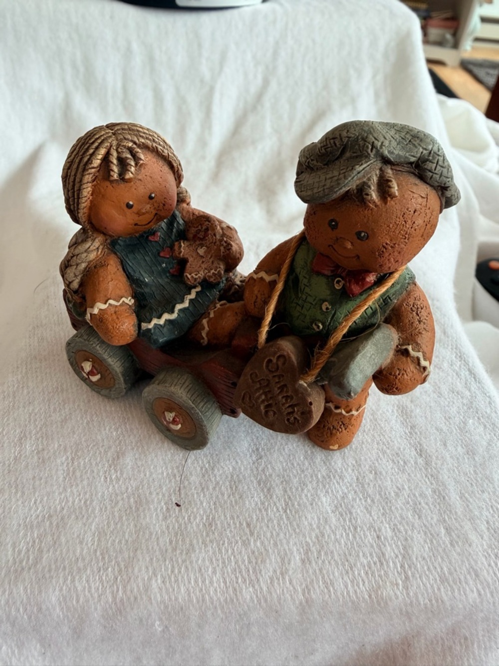 Sarah’s Attic Gingerbread Boy & Girl Ceramic Figurine Set - Brown, Green, Blue